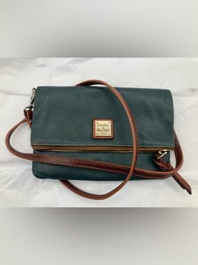 Dooney & Bourke Forest Green Pebbled Leather Crossbody with Brown Trim